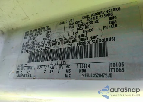 2001 Ford Econoline Wagon Xlt/Xl из США, поврежденный, VIN 1FBSS31L91HA96280